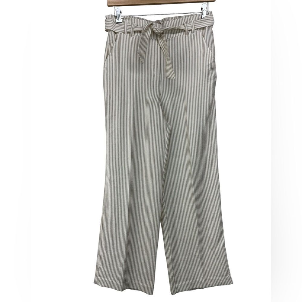 Maurices Wide Leg Pull On Tan White Striped Pants Womens Medium